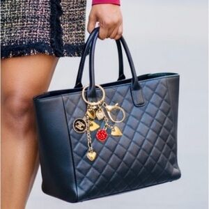 Two (2) CHANEL Stamped Zipper Pull Charms on Unbranded Keychain, EUC